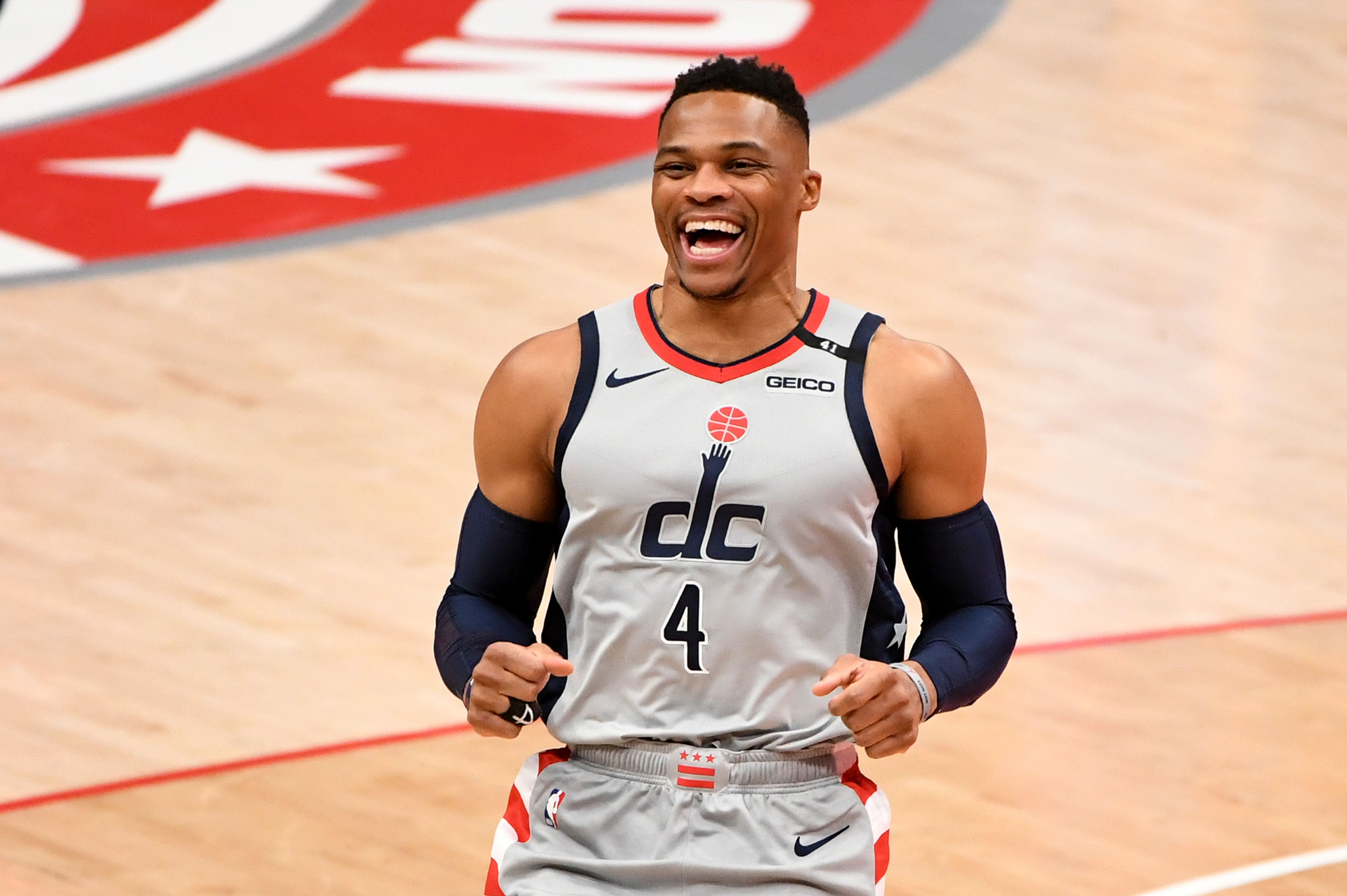 Russell Westbrook going back to defense while smiling