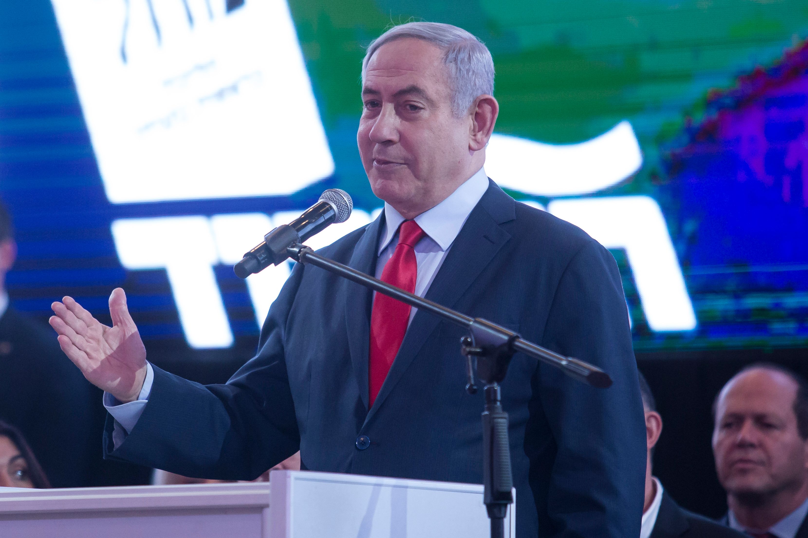 Israeli Prime Minister Benjamin Netanyahu appears at an event.