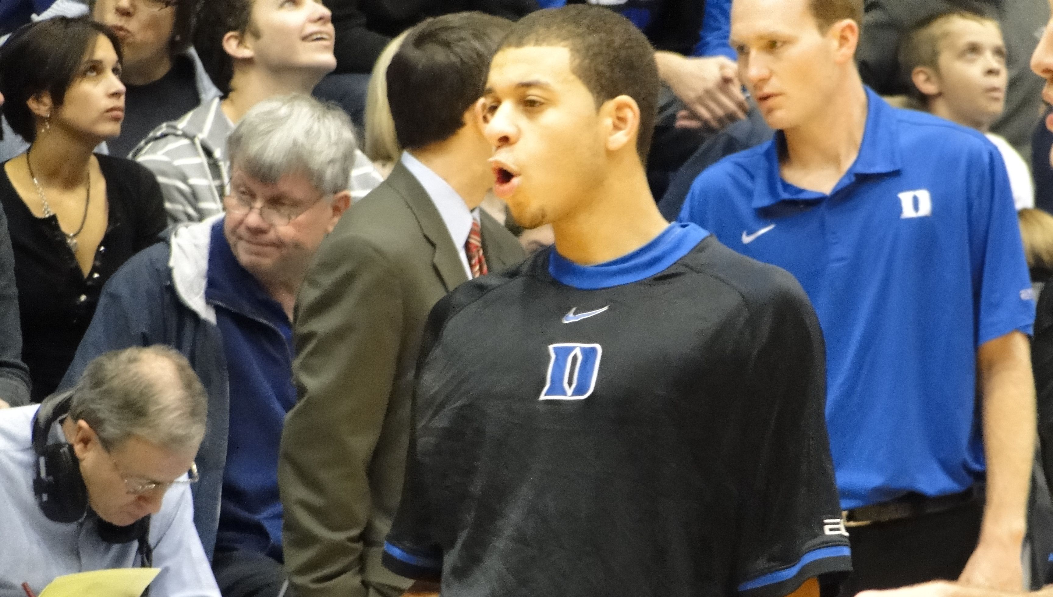 Seth Curry wearing Duke's warm up suit