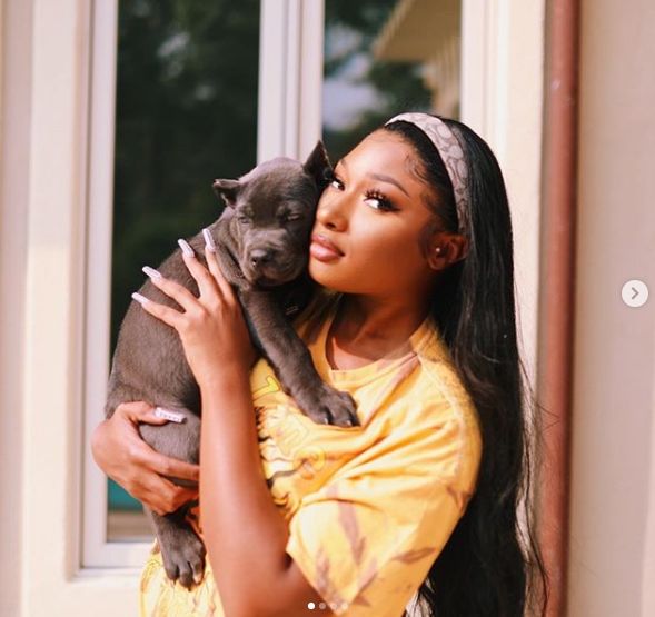 Megan Thee Stallion poses with her dog