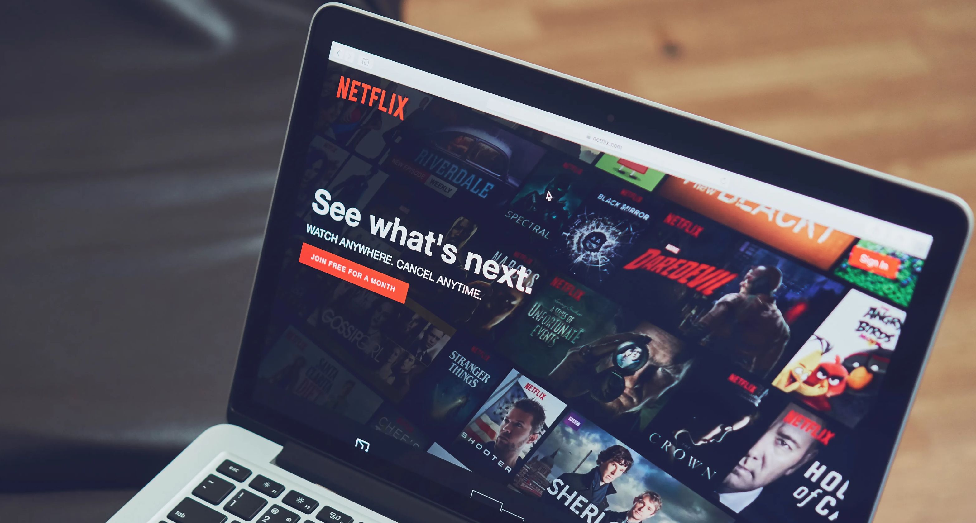 The Netflix app is seen on a laptop screen.