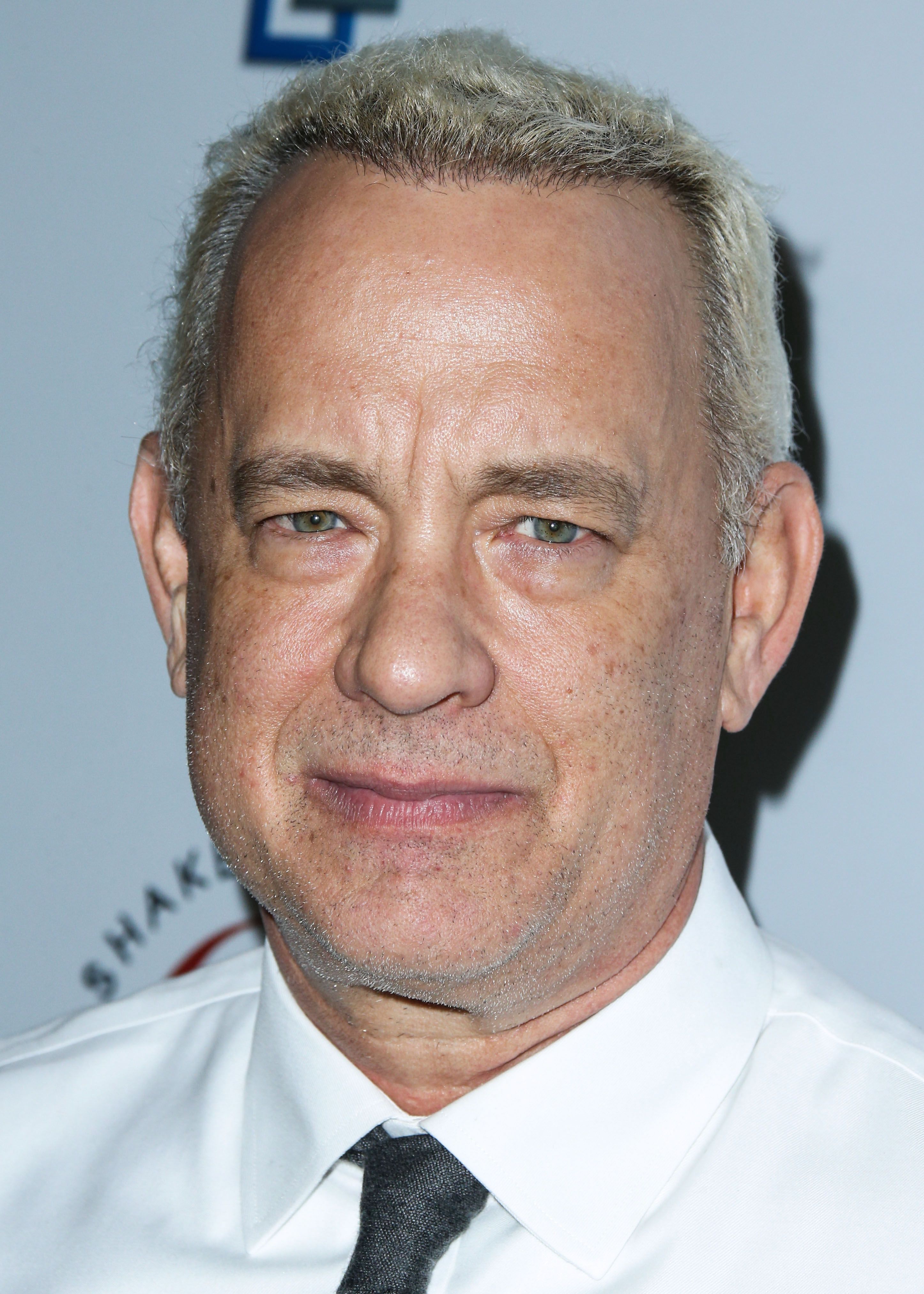 A throwback photo of Tom Hanks looking dashing as ever with the cutest grey hair and green eyes to complement.