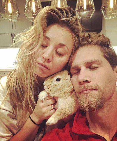 Kaley Cuoco and Karl snuggle with a bunny