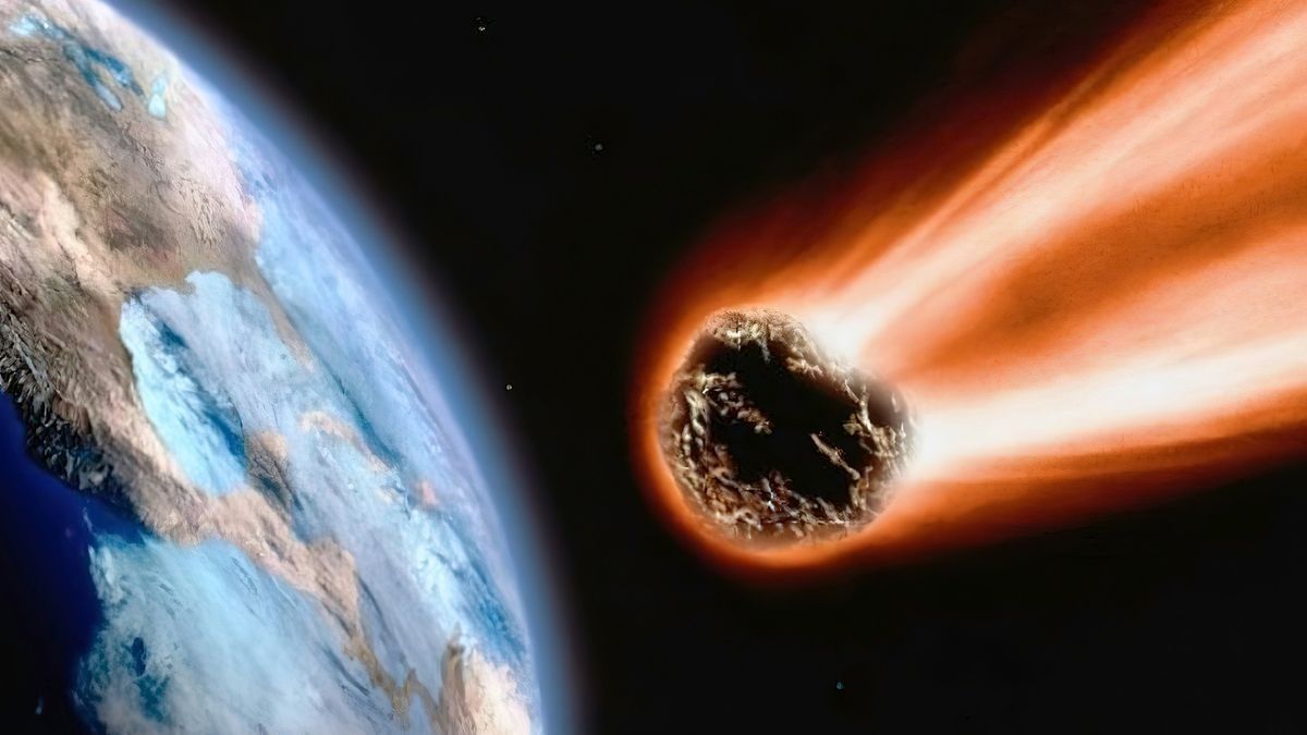 A near-Earth asteroid approaches our planet.