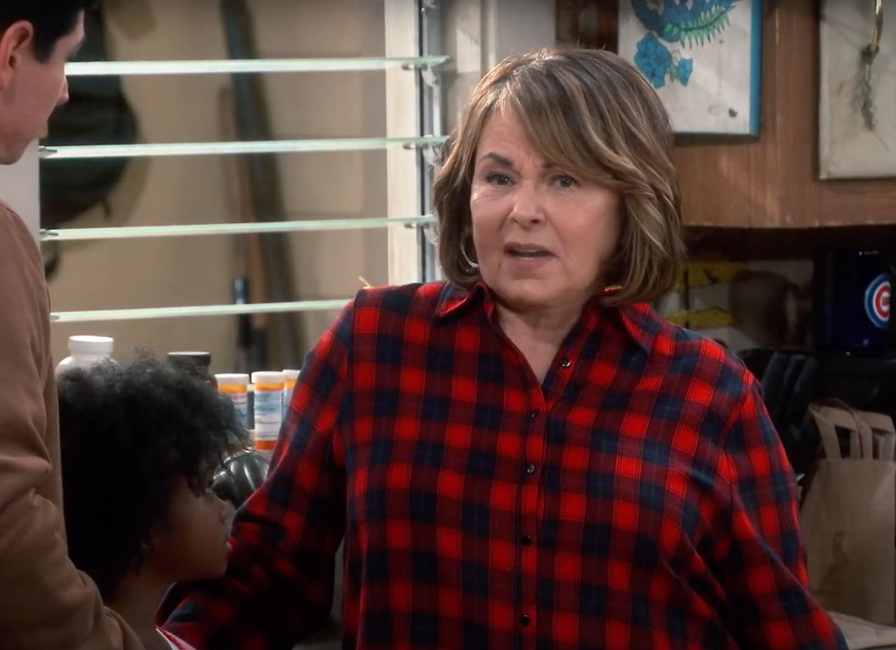 Roseanne Barr is seen on the reboot of 'Roseanne' with a red plaid shirt.