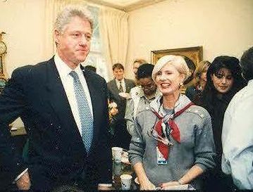 Bill Clinton is seen with Monica Lewinsky in background.