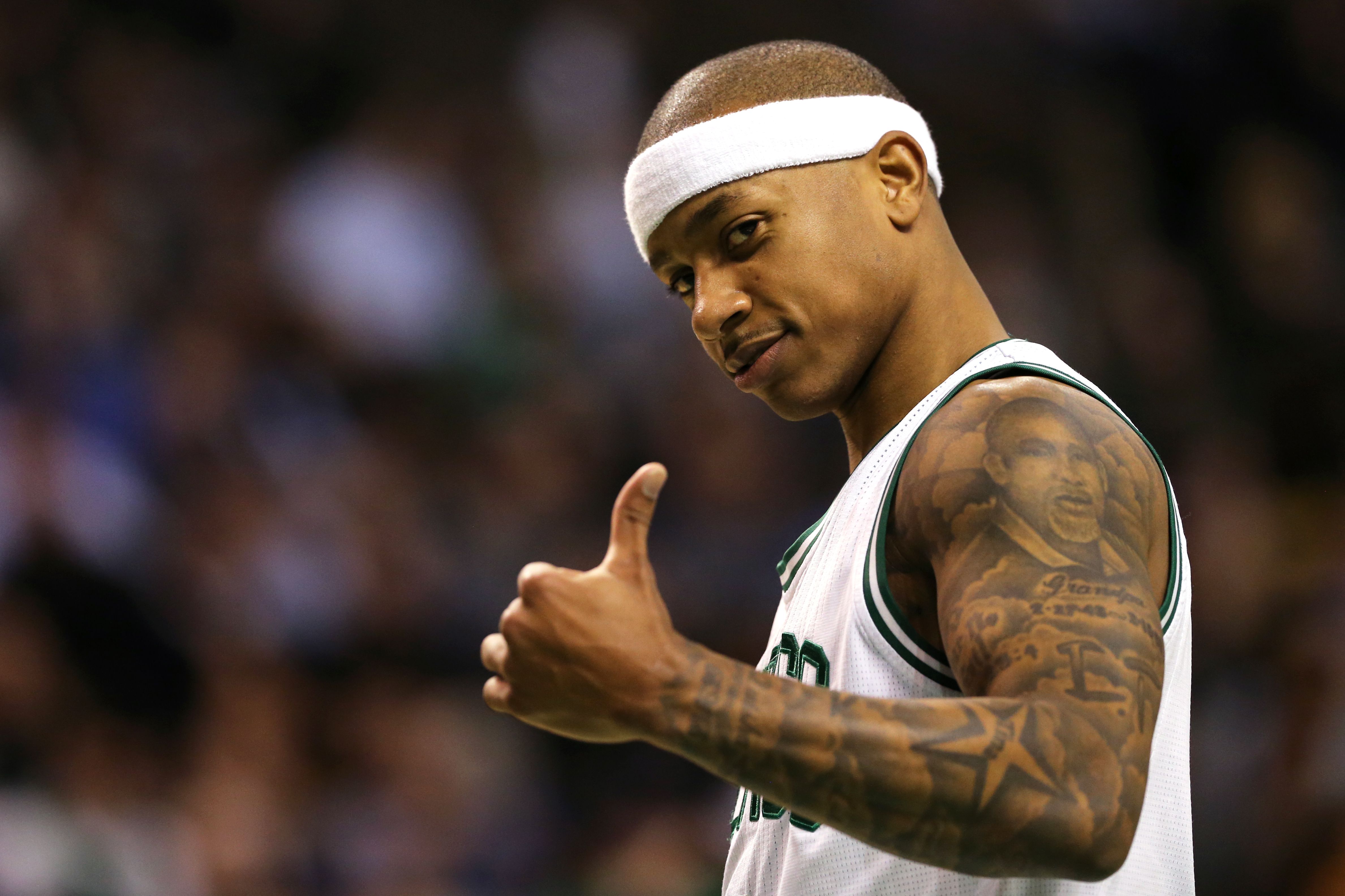 Isaiah Thomas sends a thumbs up to fans