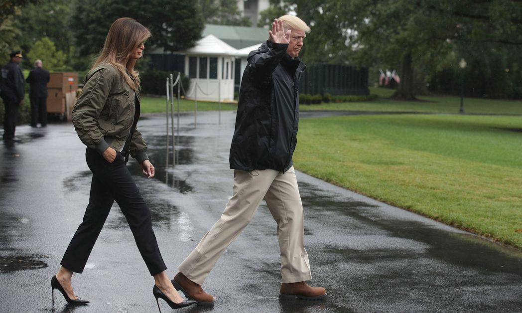 Former first lady Melania Trump, former President Donald Trump walk outside the White House.