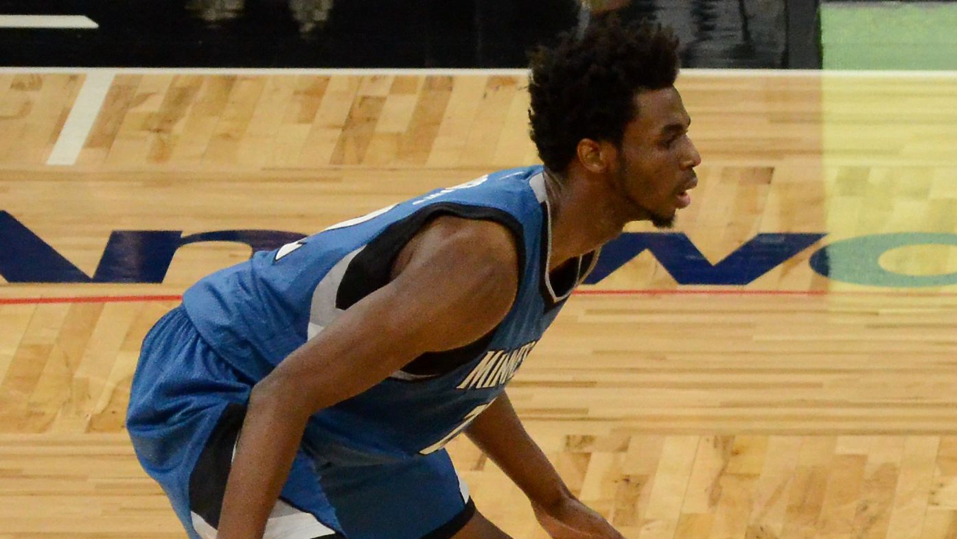 Andrew Wiggins on the defensive end of the floor