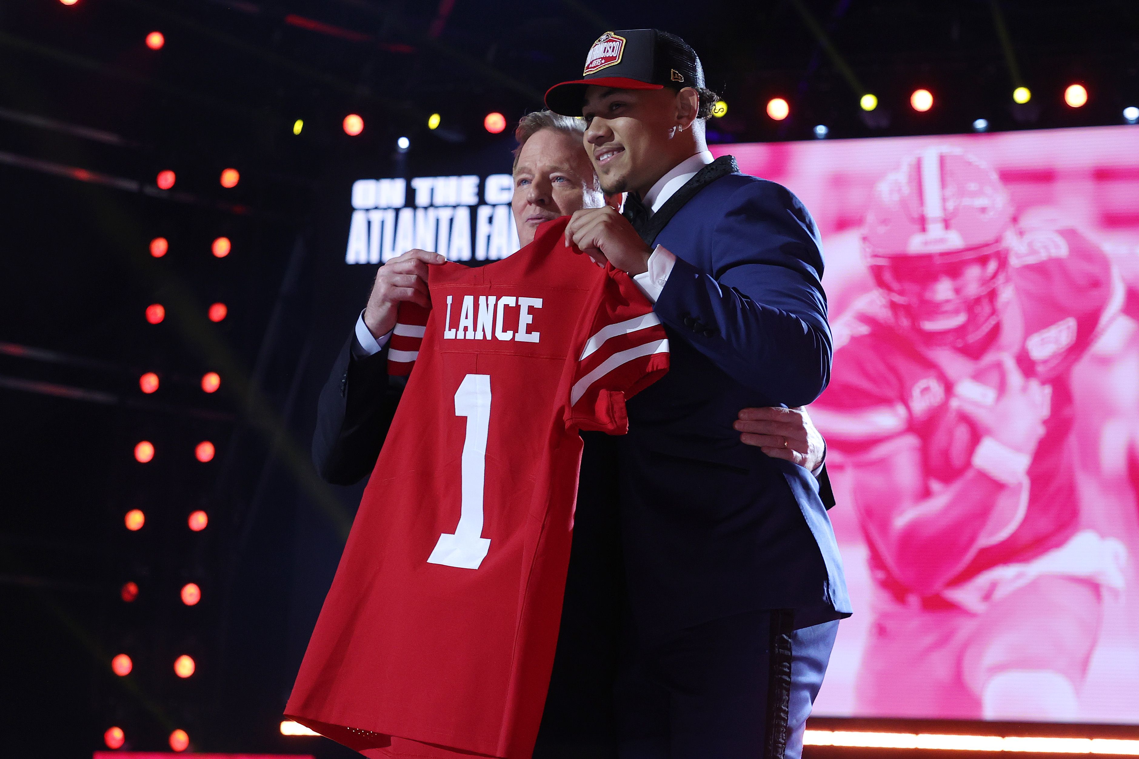 Trey Lance on stage at the NFL Draft.