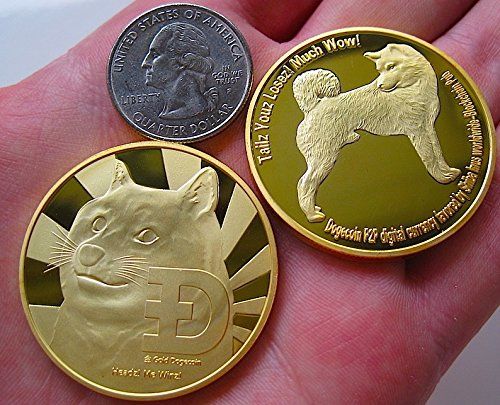 Mock ups of physical dogecoin currency.