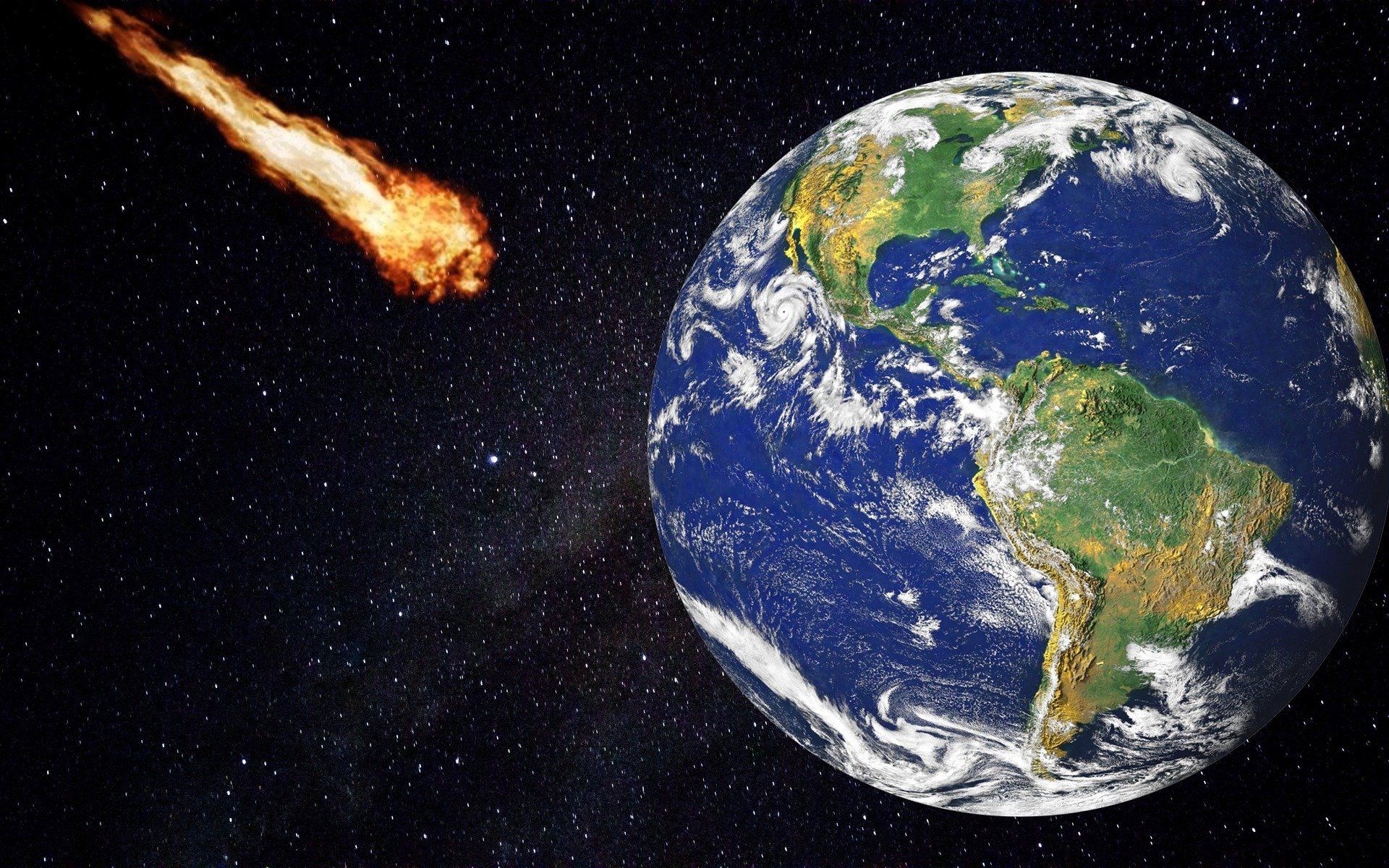 An asteroid comes speeding toward Earth. 