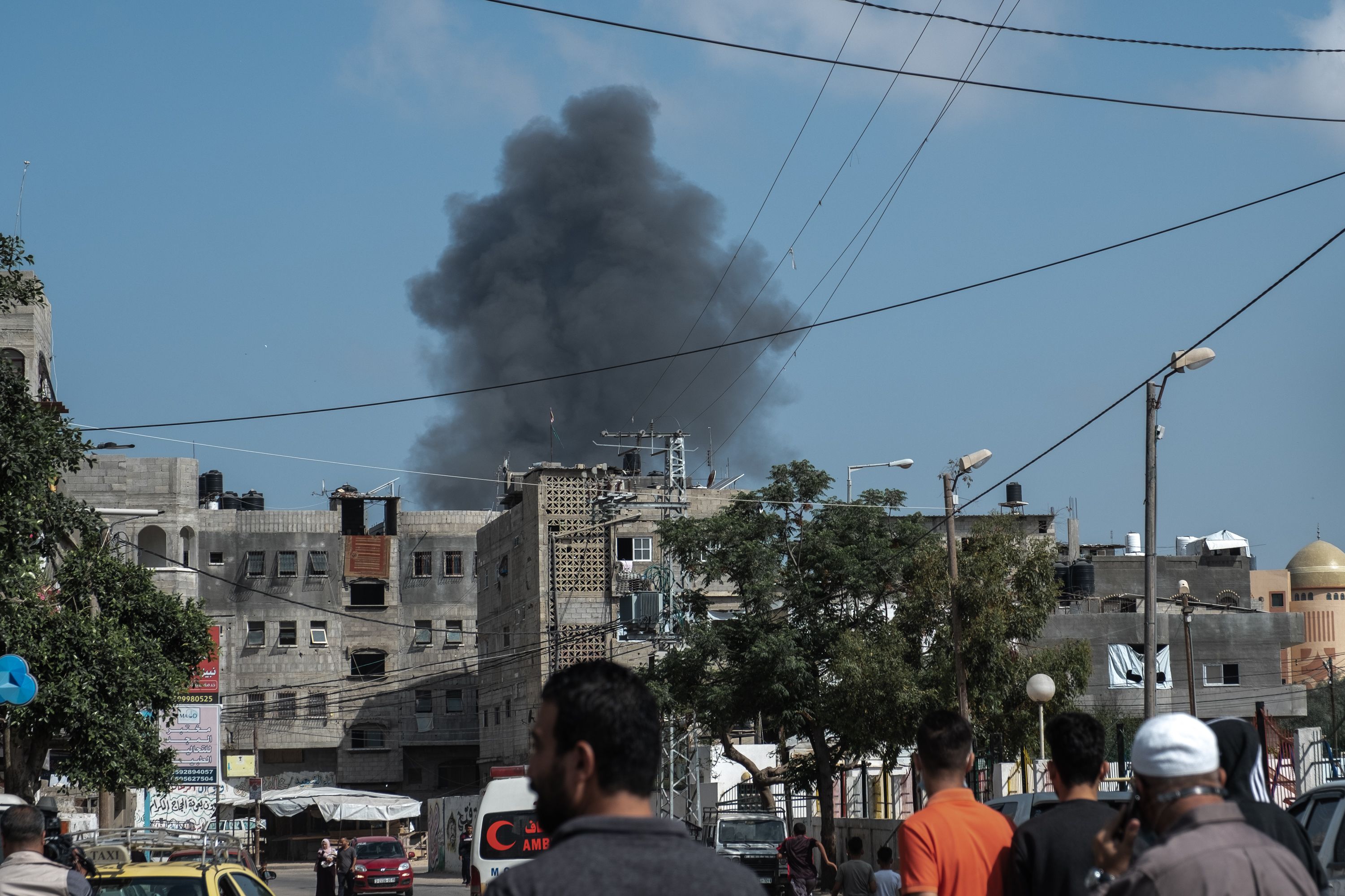 A smoking building in the Gaza Strip.