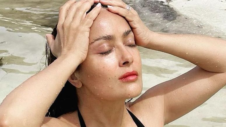 SalmaHayek/Instagram close up with eyes closed