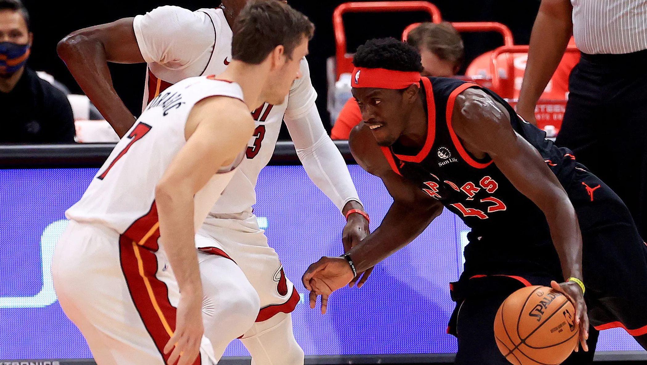 Pascal Siakam challenging the Heat's defense