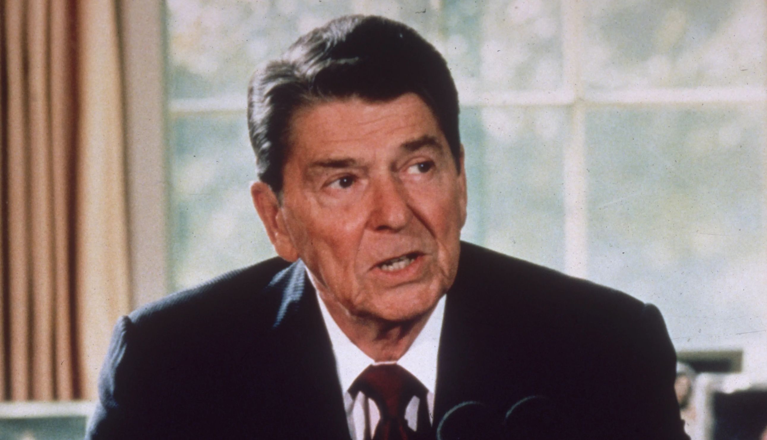 President Ronald Reagan speaks in the White House.
