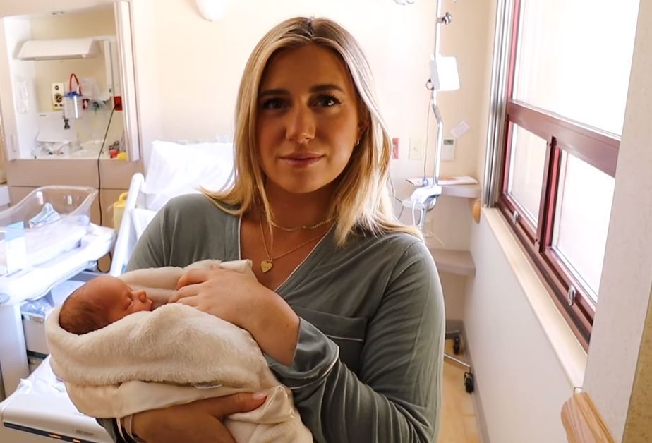 Lauren holds her newborn son