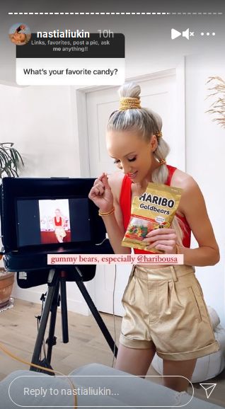 Nastia Liukin with candy in shorts