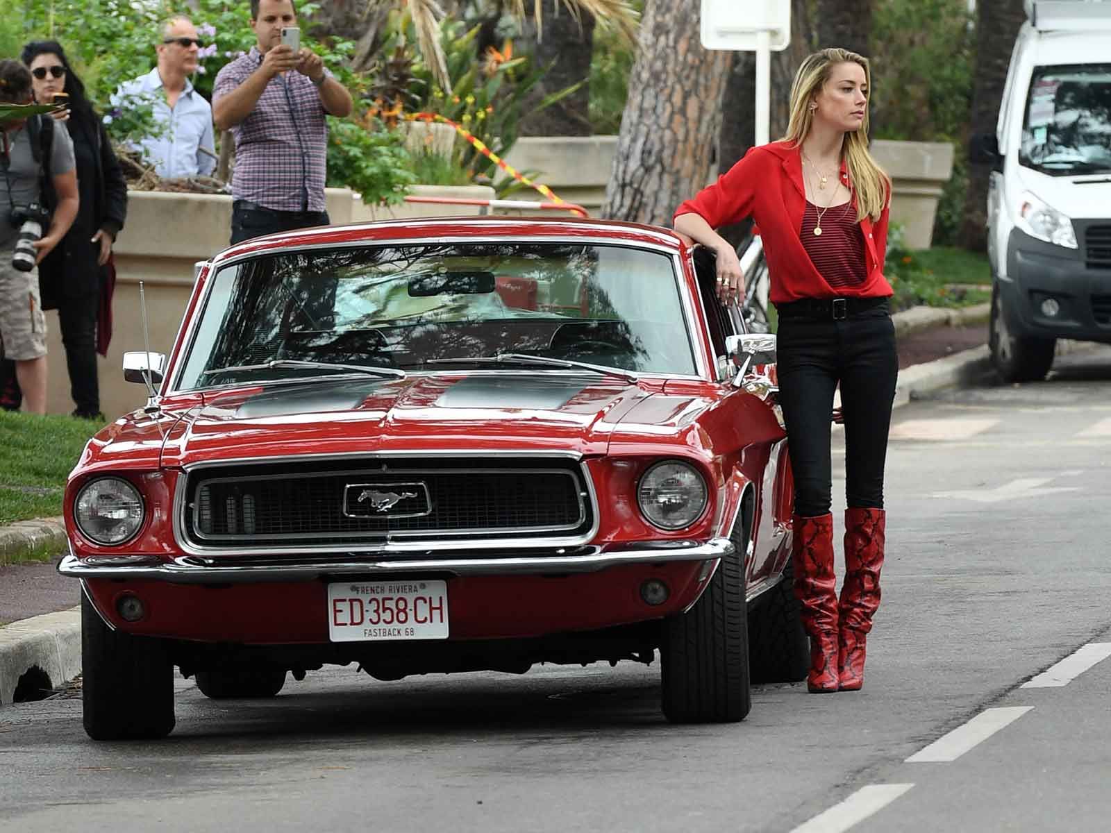 Hood Cars Vintage Babysitter Porn - Amber Heard Revs Up Our Hearts Alongside Cherry Red Mustang
