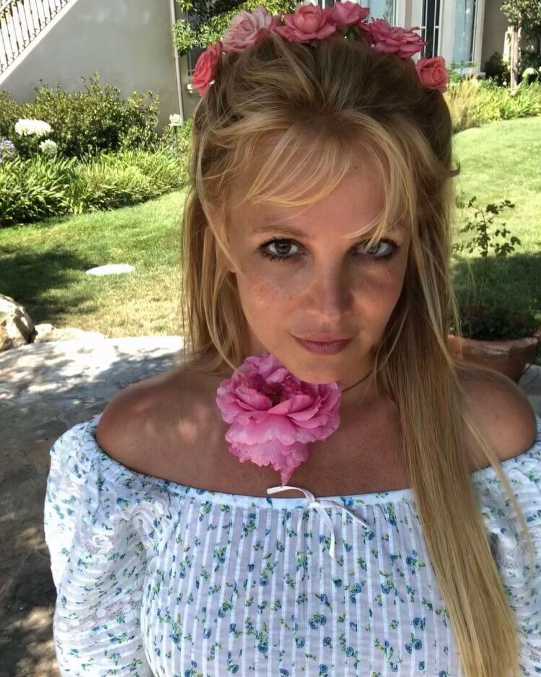 Britney Spears outdoors in a top