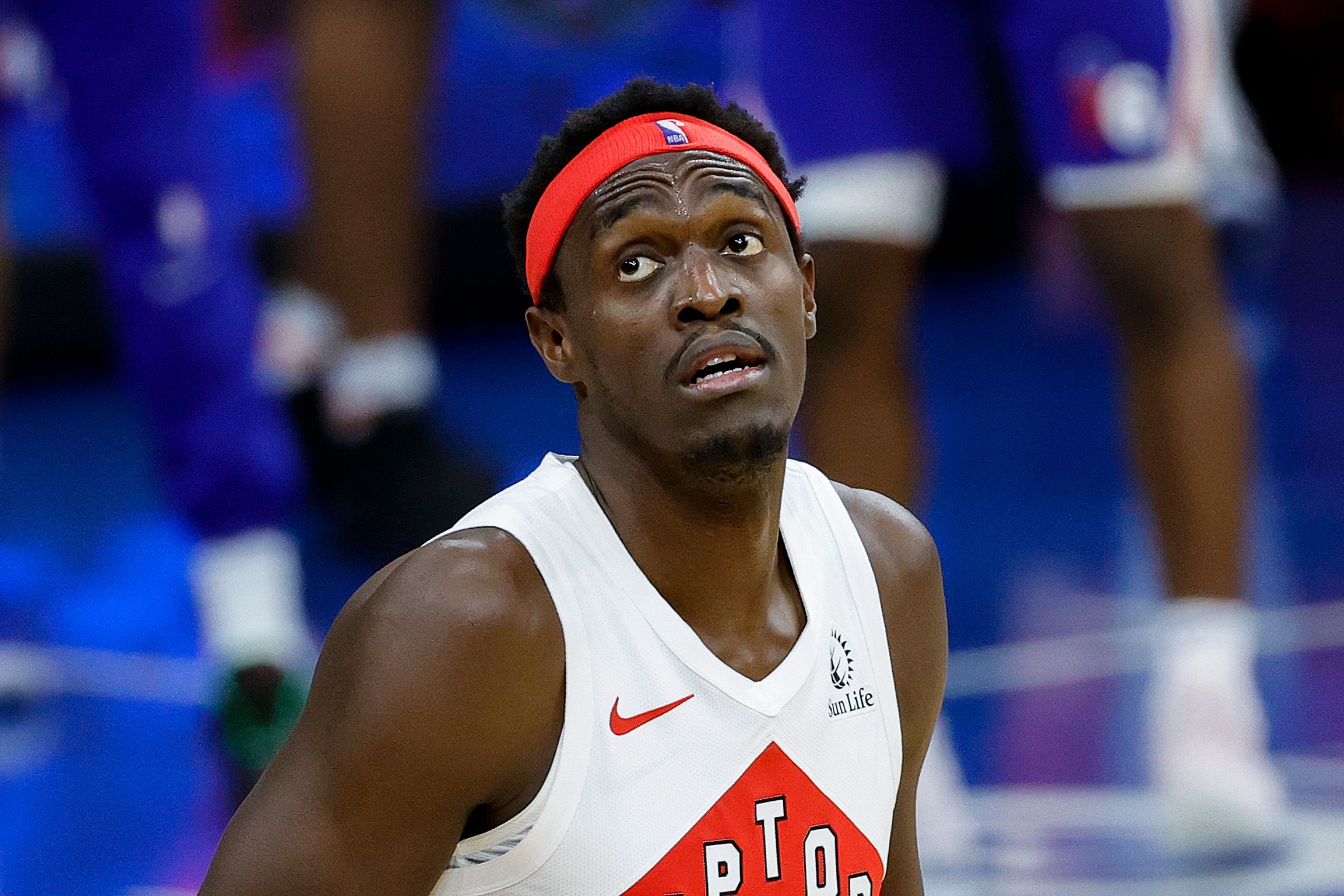Pascal Siakam looking at the scoreboard