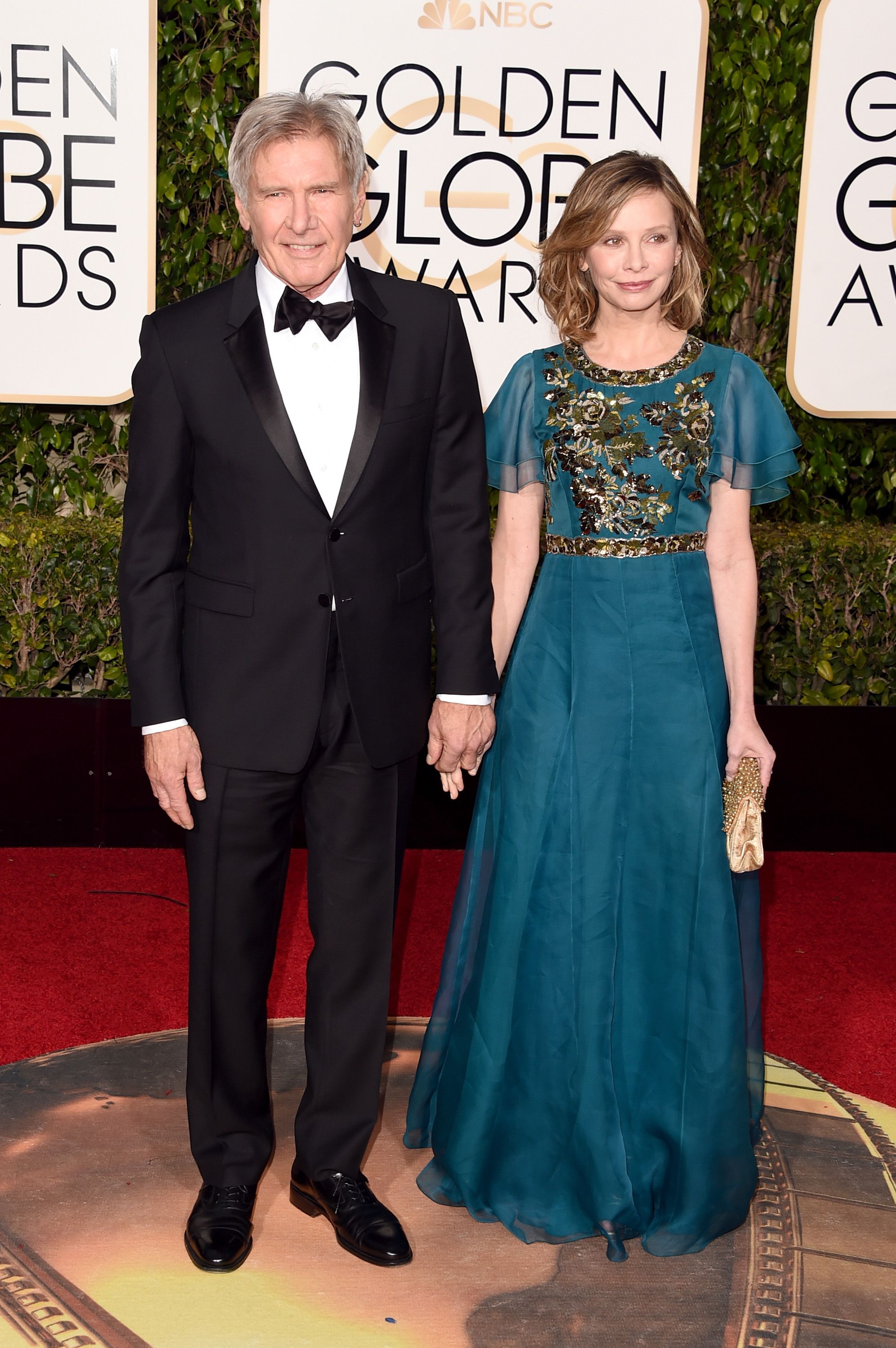 Harrison Ford and Calista Flockhart attend the 2016 Golden Globe Awards.