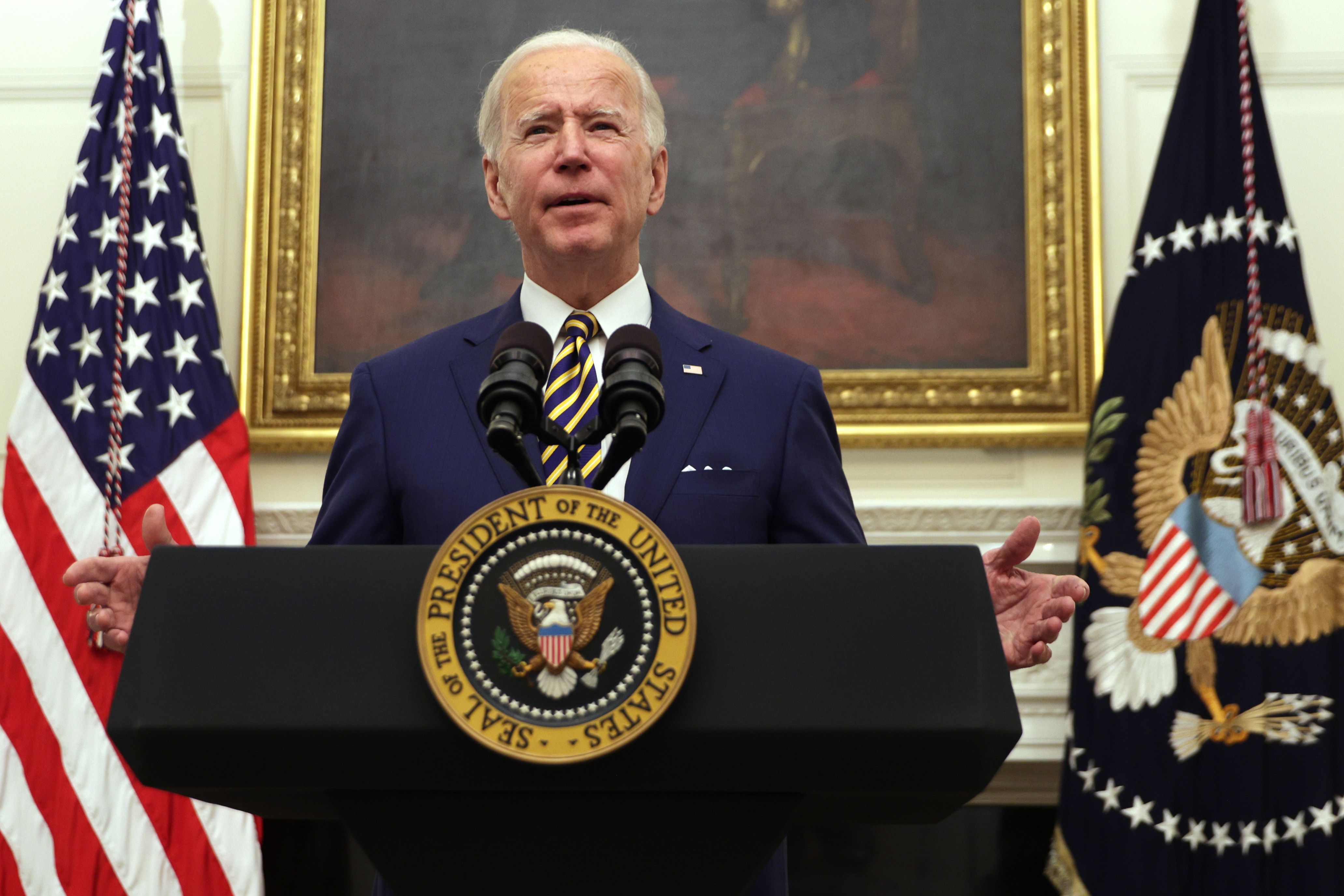 Joe Biden makes an address in the White House.