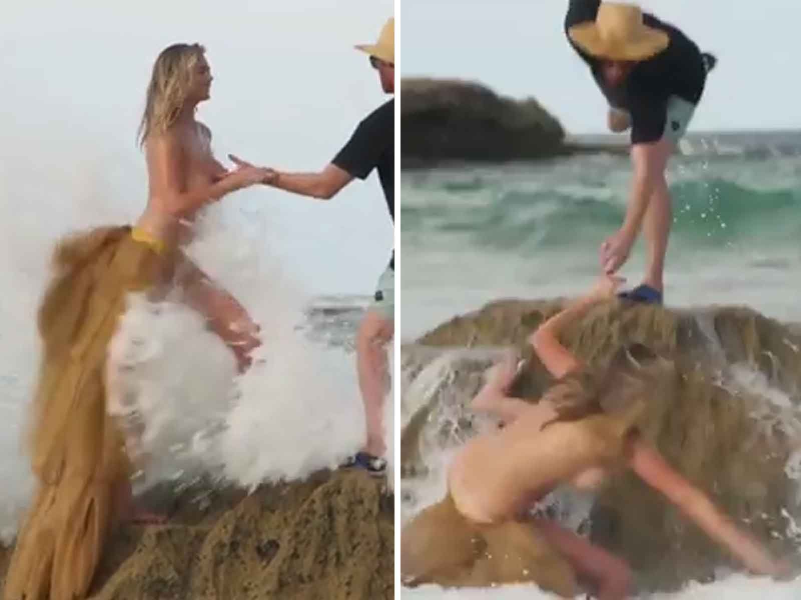 Kate Upton Swept Off Rock While Topless During Shoot